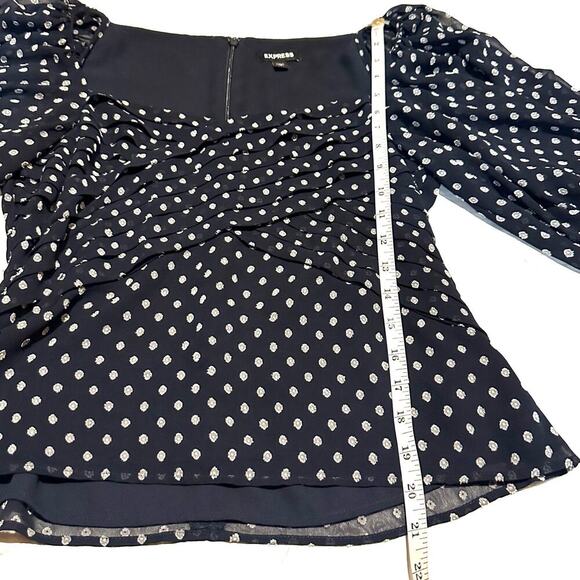 Express Navy Blue with White Polka Dot Blouse Top Women's S Small - Picture 7 of 8